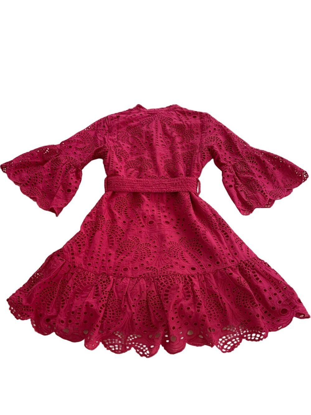 FARM Rio Pink Palm Eyelet Lace Boho Mini Dress - Picture 6 of 11